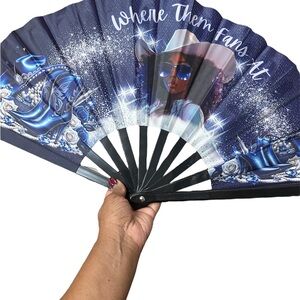 Blue and Black Handheld Party Fan